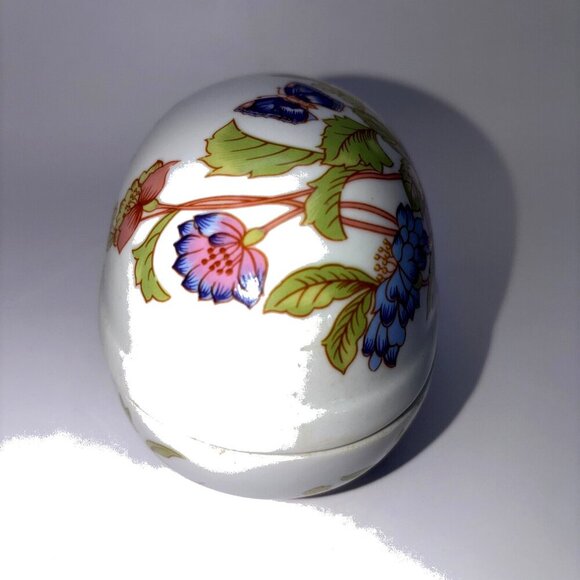Vintage MANN Korea Country Butterfly Porcelain Egg Trinket Box Floral Design - Picture 5 of 10